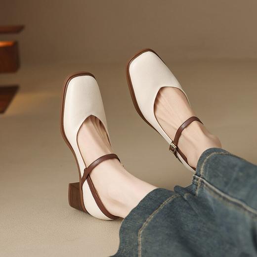 【预售5天】复古方头粗跟玛丽珍浅口单鞋女春夏新款简约通勤中跟鞋HCYYHD&5901 商品图1