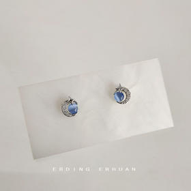 星空迷你版微镶锆石玻璃猫眼石耳钉