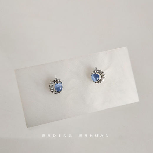 星空迷你版微镶锆石玻璃猫眼石耳钉 商品图0