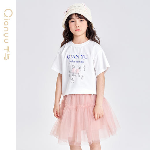 笛莎千与2025夏季新款女童甜美芭蕾女孩印花短袖T恤 商品图3