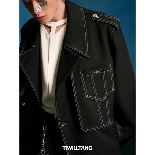 启世录TIWILLTANG“溯御垚寂”暗门襟镂空拼接T恤小众高级短袖 商品图3