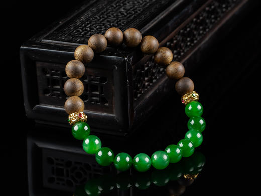 XY0038原创沉香+碧玉18K金对称款手串 商品图1