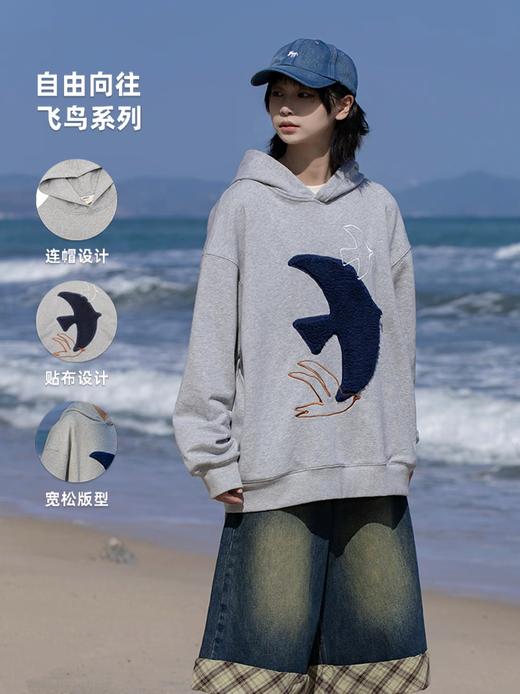早乙女惠子saotome/STMWY251157/飞鸟毛绒贴布绣连帽卫衣 商品图0