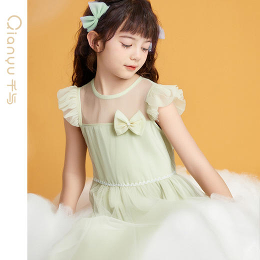 笛莎千与2025夏季新款女童甜美蝴蝶结蕾丝网纱连衣裙 商品图3