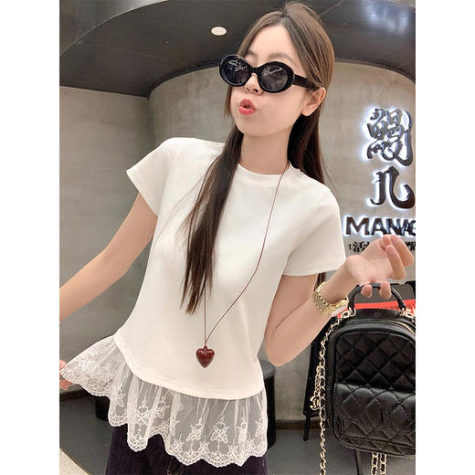 <曾小咸推荐>3.28现货秒杀 ！微信超特价！蕾丝拼接假两件短袖T恤 日常109.99 立减60 秒杀49.99！！ 商品图0