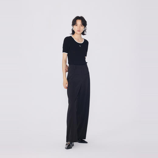 NEELLY纳俪商场同款春新款修身圆领套头短袖针织衫女简约百搭上衣N25034A04624 商品图2