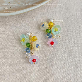 铃兰花手工玻璃水晶五彩耳环