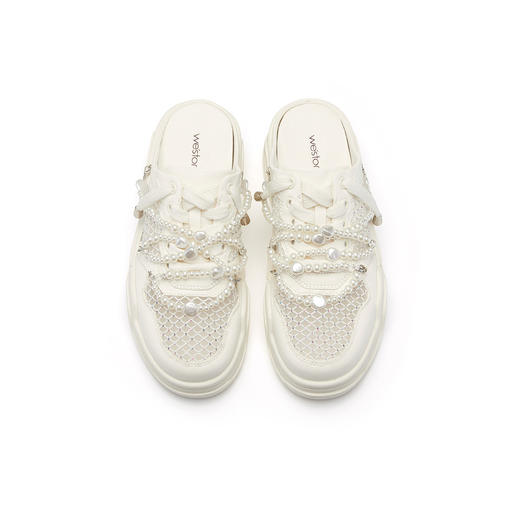 westory真皮厚底增高网面老爹鞋女款2023夏季新款高级感圆头穆勒拖56151 商品图2