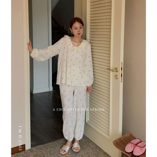 【缤纷春日】2025春新款全棉荷叶丝带棉纱家居服女衣休闲两件套睡衣/睡裙 柔软亲肤透气 商品图6