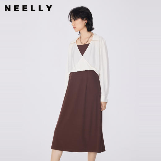 NEELLY纳俪商场同款春季新款简约设计感衬衫连衣裙两件套装女通勤N25034Z04613 商品图0