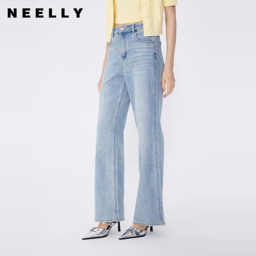 NEELLY纳俪商场同款春新款复古水洗微喇牛仔裤女修饰腿型百搭长裤N25034H04603 商品图0