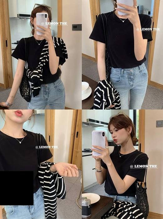 【YW】无忧购韩版百搭休闲圆领简约蝴蝶结正肩短袖T恤10606（截单后7天发货) 商品图8