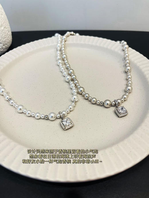 【何F方糖气泡珍珠项链&双层珍珠项链】镶钻莫比鸟斯环十施华洛珍珠!进口施珍珠!强光正圆质感超棒纯手工镶嵌施华洛水晶钻!通透明亮有质感 双层不同大小珍珠，轻松解锁六种戴法 商品图2