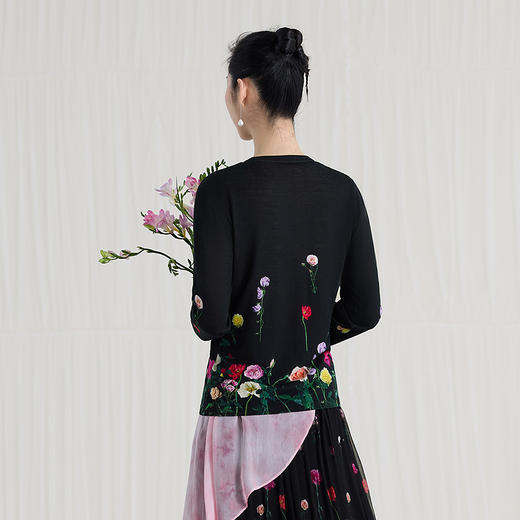 【林栖设计小店】【现货】复古玫瑰印花绵羊毛开衫2025春夏新品优雅气质显瘦毛织外套女1952304 商品图2