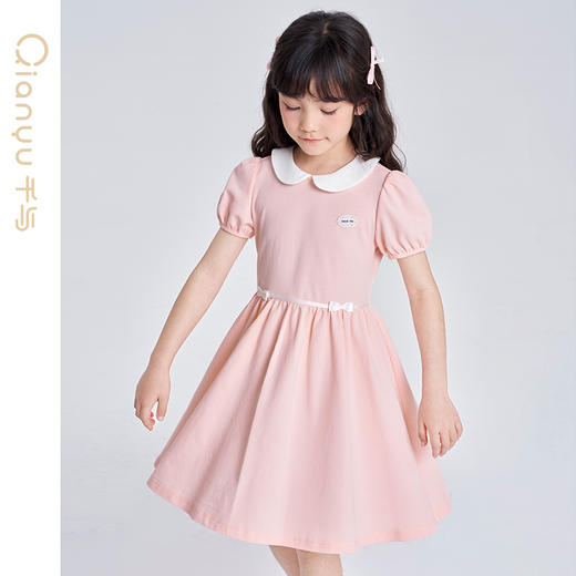 笛莎千与2025夏季新款女童甜美芭蕾风翻领针织连衣裙 商品图1