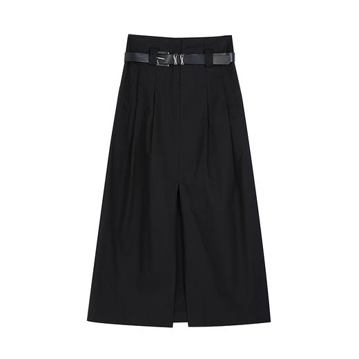 NEELLY纳俪商场同款春新款设计感高腰黑色半身裙女开衩收腰A字裙N25032E01154 商品图3