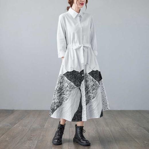 雀说 新款文艺大码连衣裙宽松显瘦港风长袖衬衫裙ALD028 商品图2