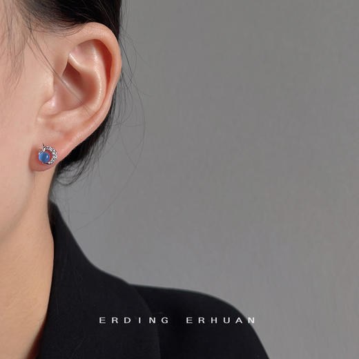 星空迷你版微镶锆石玻璃猫眼石耳钉 商品图1