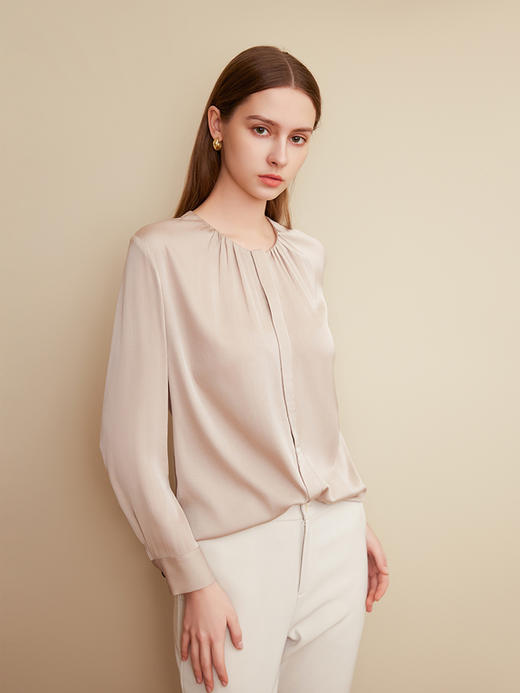 【桑蚕丝衬衫】25年春夏新品女士圆领商务休闲长袖百搭真丝上衣 商品图2