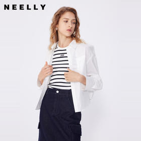 NEELLY纳俪商场同款春新款纯色长袖短衬衫外套女通勤休闲简约上衣N25034B04609