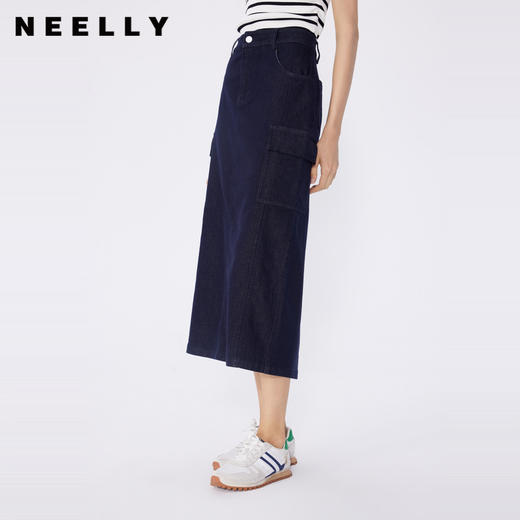 NEELLY纳俪商场同款春季新款简约显瘦包臀工装裙女通勤百搭中长裙N25034E04607 商品图0