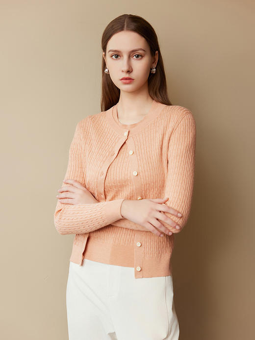 【棉质抽条开衫】25年春夏新款女士薄款圆领针织开始修身显瘦小外套 商品图2