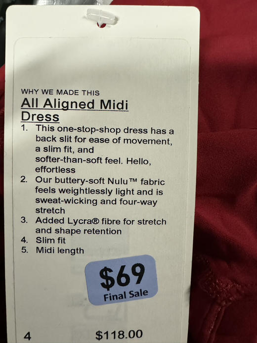 Lululemon 超美红色无袖后开叉连衣裙 只有2/4码 商品图2