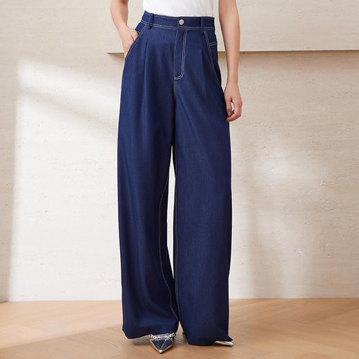 EITIE爱特爱时尚复古撞色走线高腰利落阔腿牛仔裤2025夏季新款B2505606 商品图1