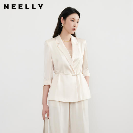 NEELLY纳俪商场同款春新款优雅气质西装外套女缎面设计感收腰上衣N25034W04595 商品图0