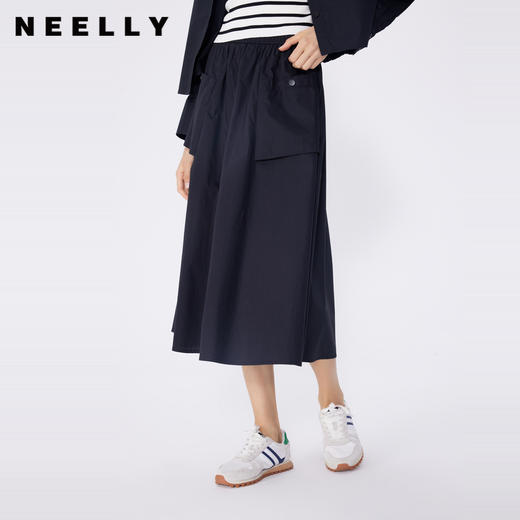 NEELLY纳俪商场同款春季新款纯色通勤简约半身裙女过膝百搭中长裙N25034E04606 商品图0