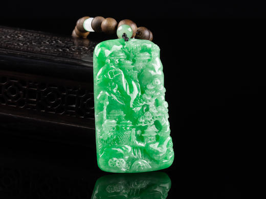 XY0032原创 沉香+阳绿翡翠山水牌挂件 商品图3
