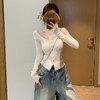 西遇法式蕾丝拼接上衣女新款木耳边短款修身长袖t恤SS150202 商品缩略图1