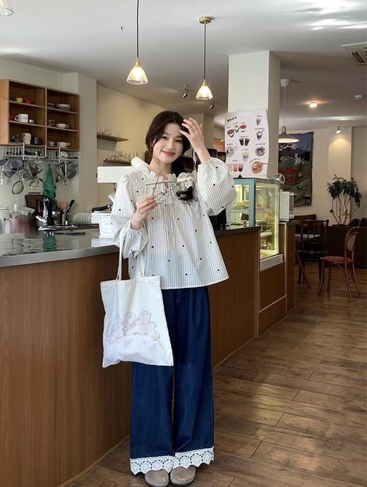 【YW】无忧购韩系chic蕾丝拼接温柔阔腿休闲直筒牛仔裤10070（截单后7天发货) 商品图1