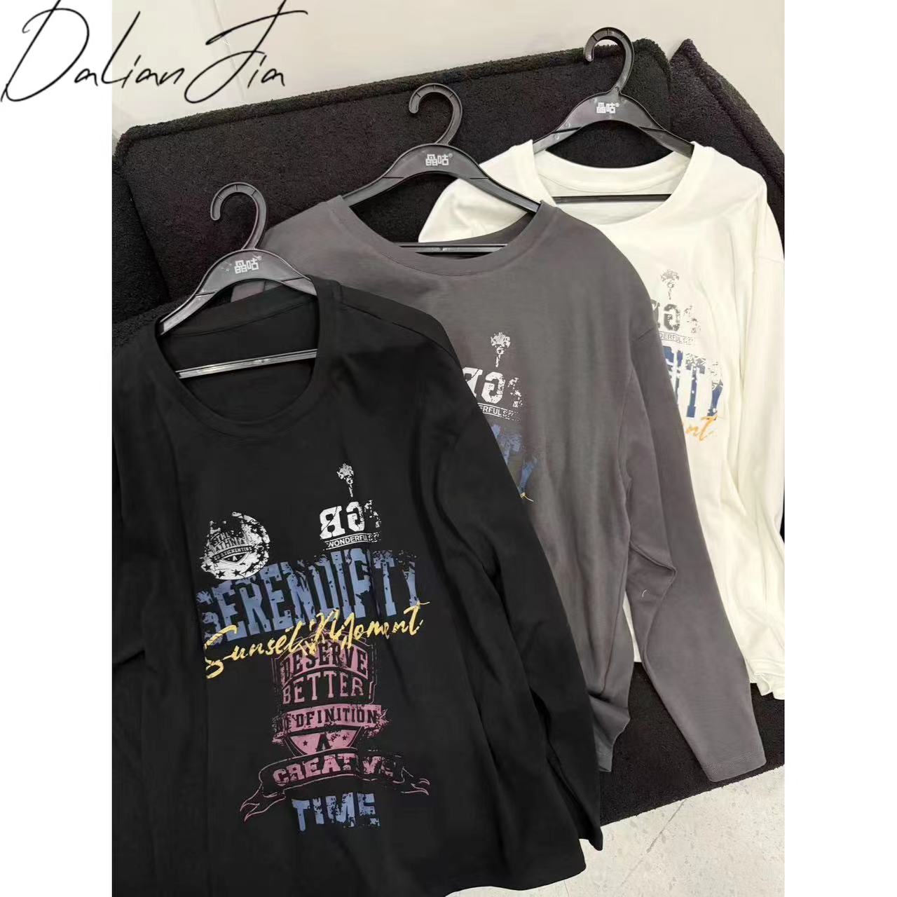 【涂鸦世界】美式高街复古上衣长袖休闲休闲宽松潮流印花