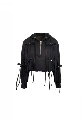 黑色蝴蝶结松紧云朵腰短卫衣