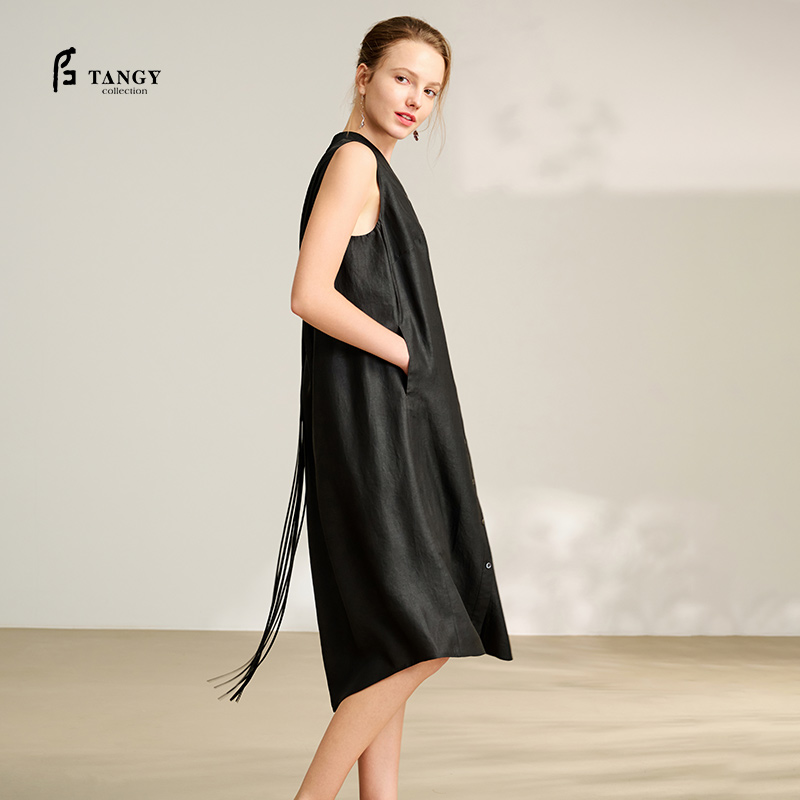 TANGY Collection/2025天意精品夏季新品中国风女士莨绸背心连衣裙