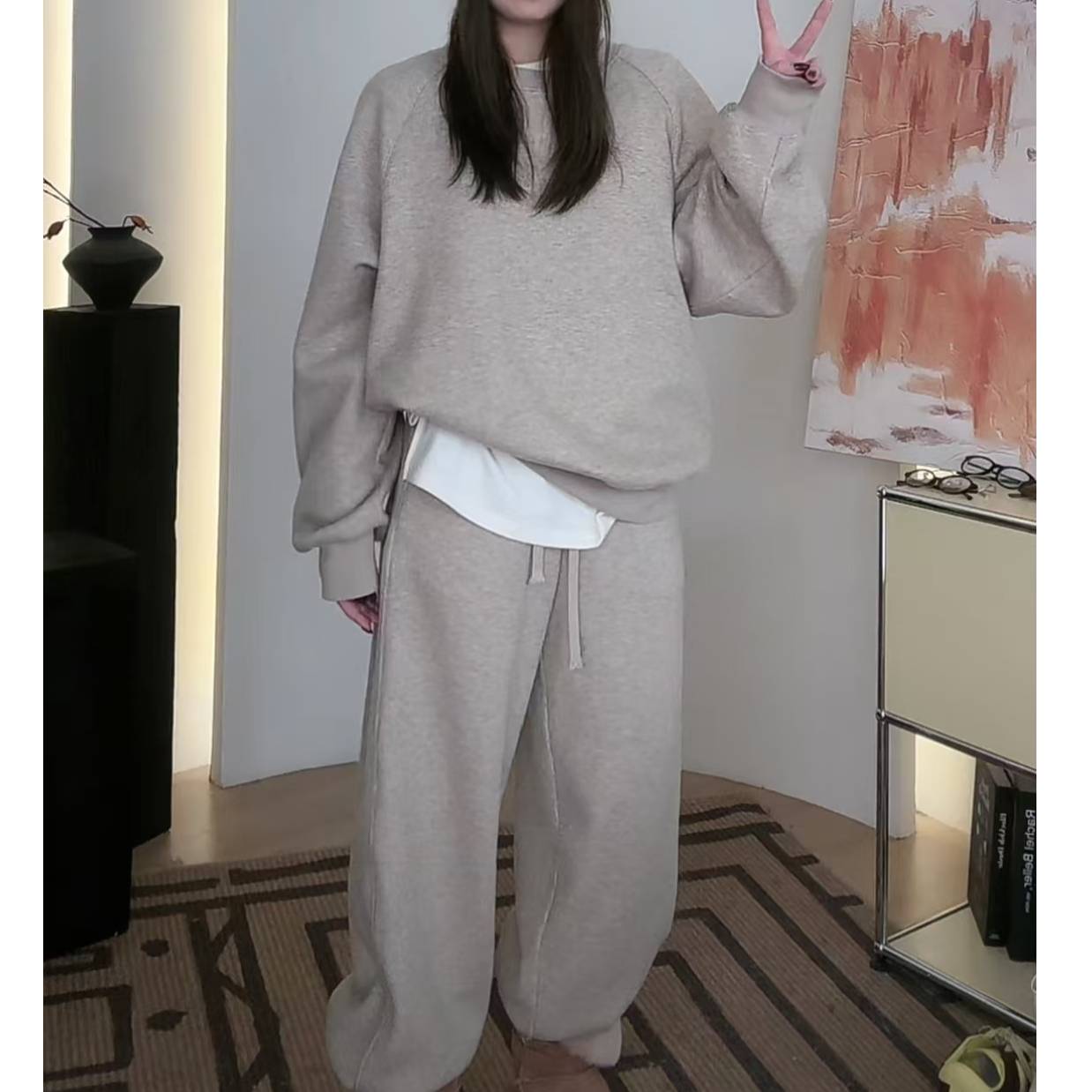 【懒人福音】简约百搭韩版宽松减龄休闲卫衣裤子套装