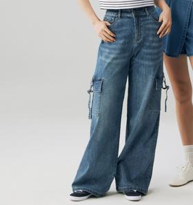 佐丹奴女装25年新款蔚蓝经典阔腿牛仔裤05415034