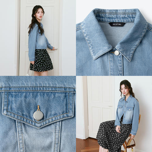 【严选】诗凡黎牛仔外套2025年春新款设计感小众百搭显瘦休闲甜酷短款上衣7G3110101 商品图3