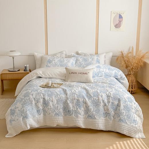 林夕-水洗全棉花卉绗缝床盖夏被五件套挚爱-250*250cm【CP】 商品图1