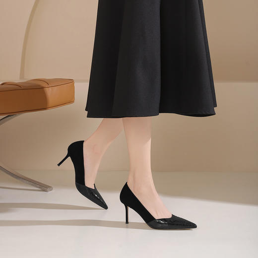 westory秋季新款纯色小尖头细高跟舒适优雅单鞋W24CE75131 商品图3