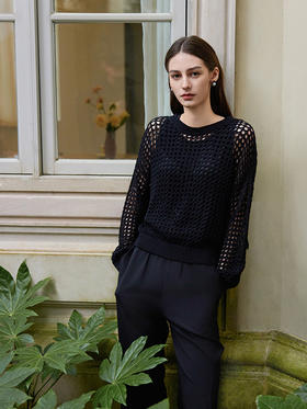 【棉麻镂空针织衫】25年春夏新品女士时尚镂空圆领针织套衫内搭背心