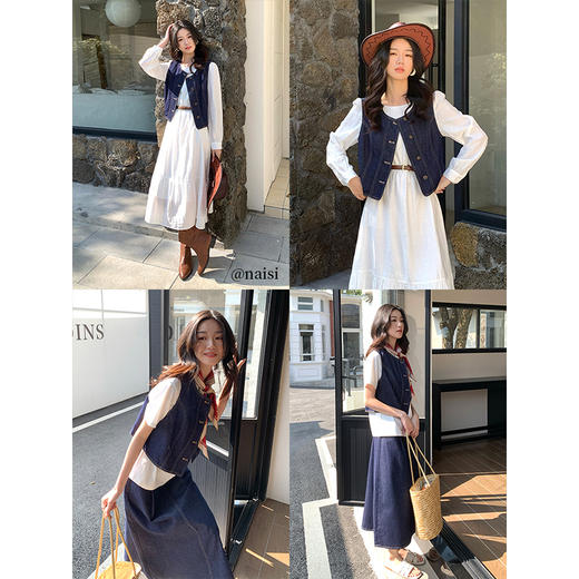 【年货节】熙世界复古百搭牛仔马甲女春季2025新款圆领坎肩马夹气质背心上衣 商品图3