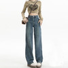 遮肉大码直筒牛仔裤女新款复古高腰梨形身材拖地裤窄版阔腿长裤子 商品缩略图1