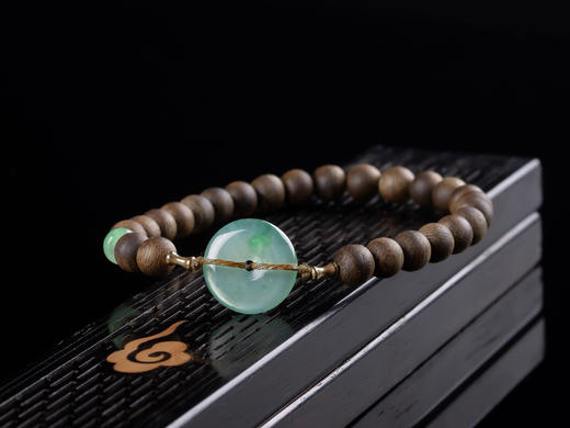 XY0073原创 沉香+冰飘花翡翠平安扣手串 商品图5