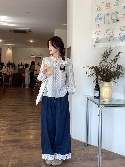 【YW】无忧购韩系chic蕾丝拼接温柔阔腿休闲直筒牛仔裤10070（截单后7天发货) 商品图0