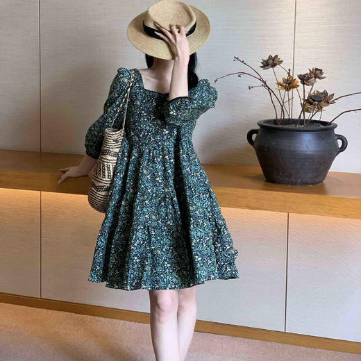 顺丰包邮洛诗琳15231夏季新款减龄气质方领碎花中长款连衣裙52007 商品图0