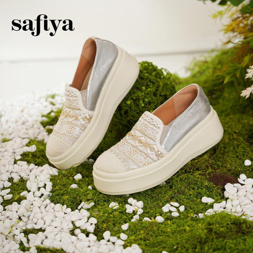 预售10天|Safiya/索菲娅2025复古民族风蕾丝草编透气懒人软底渔夫鞋 SFD1112416 商品图5