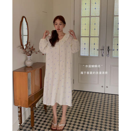 【缤纷春日】2025春新款全棉荷叶丝带棉纱家居服女衣休闲两件套睡衣/睡裙 柔软亲肤透气 商品图7