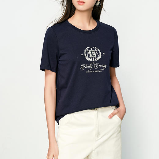 NEELLY纳俪商场同款春季新款圆领印花短袖T恤女舒适不挑人宽松N25032T01145 商品图2